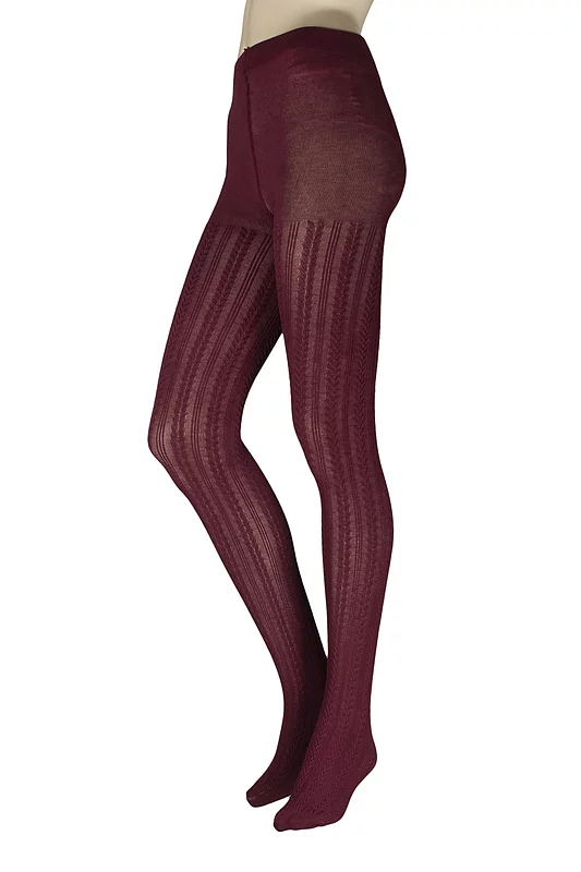 Women's 1 Pair Charnos Chevron Stripe Pattern Tights Cherry Medium/Large