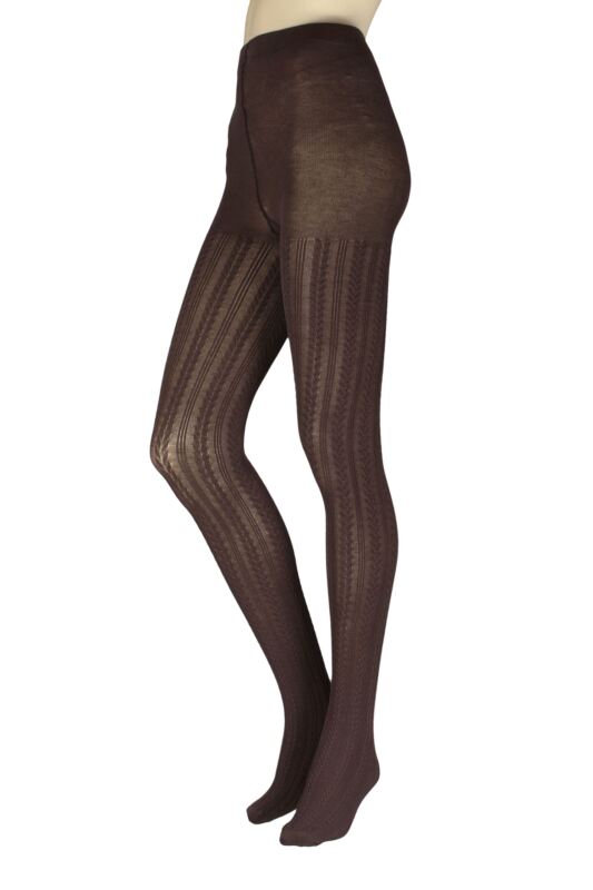 Women's 1 Pair Charnos Chevron Stripe Pattern Tights Chocolate Medium/Large