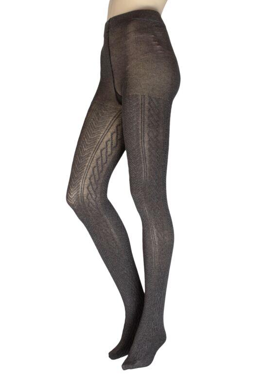 Women's 1 Pair Charnos Cotton Chevron Tights Grey Small / Medium