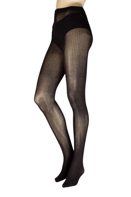 Women's 1 Pair Charnos Cotton Rib Tights Black S-M