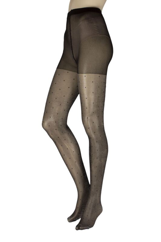 Women's 1 Pair Charnos Sparkle Polka Dot Tights Black / Silver S/M