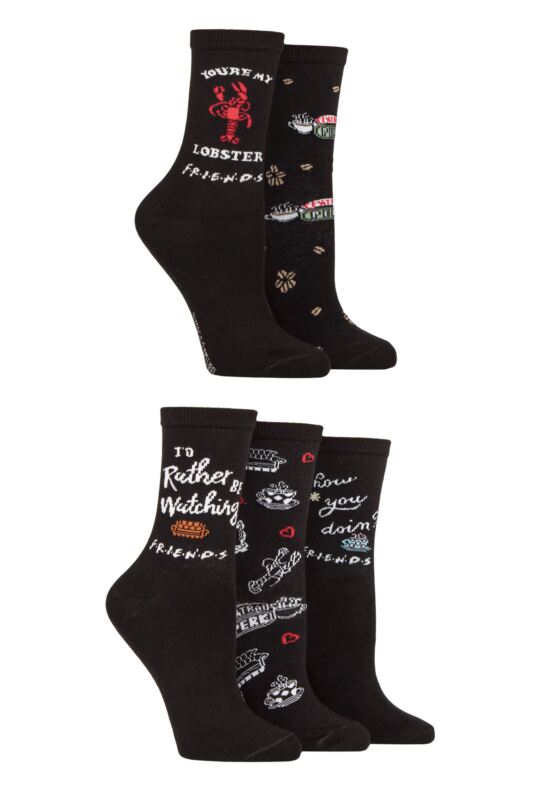 Women's 5 Pair SOCKSHOP Friends Black Cotton Socks