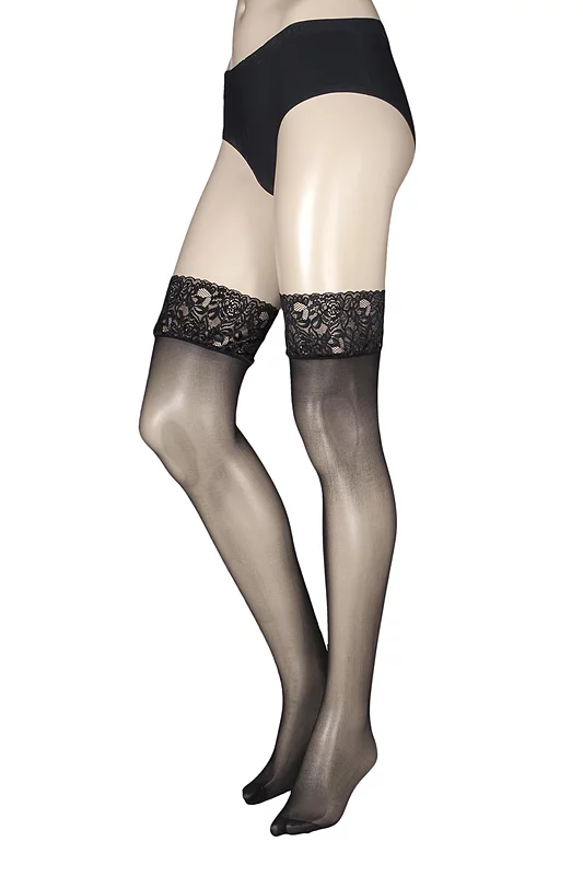 Women's 1 Pair Charnos 10 Denier Run Resist Lace Top Stockings