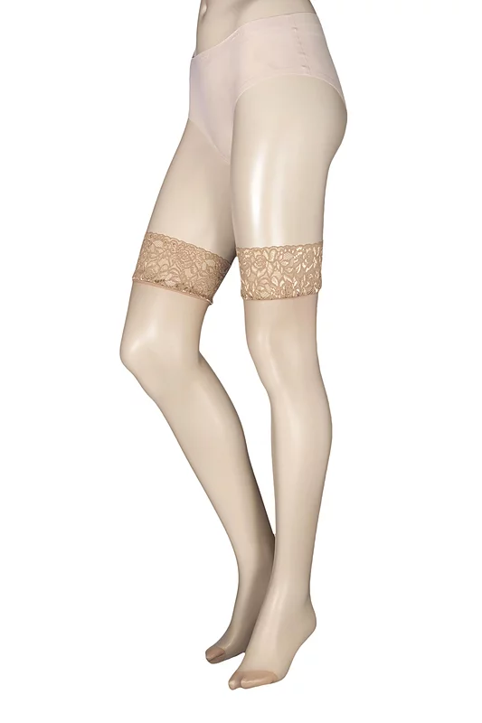 Women's 1 Pair Charnos 10 Denier Run Resist Lace Top Stockings