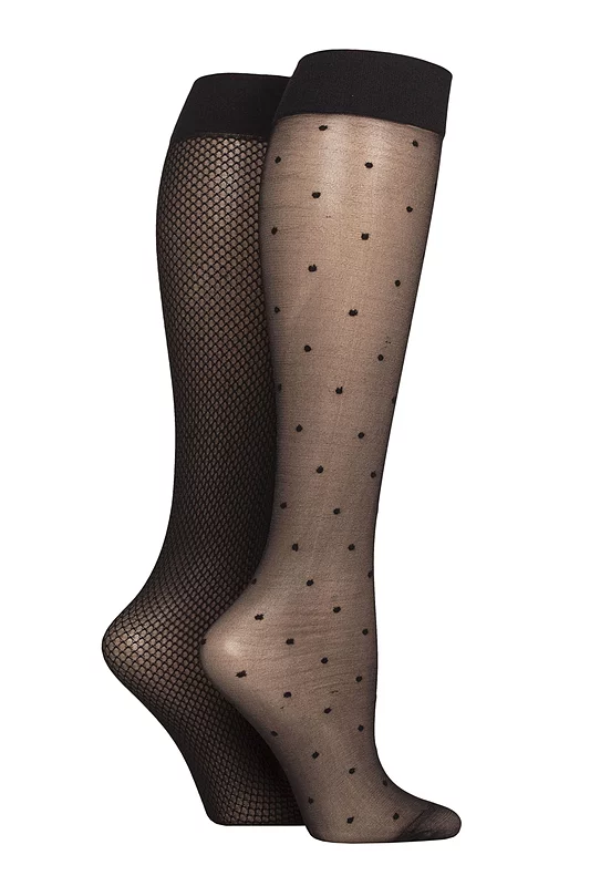 Women's 2 Pair Charnos Mini Diamond and Spot Knee High Socks