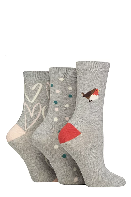 Women's 3 Pair Caroline Gardner Christmas Patterned Cotton Socks