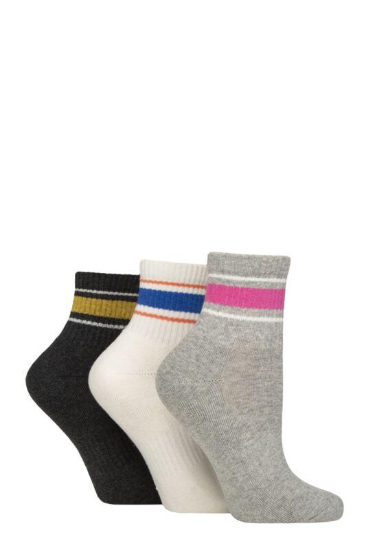 Women's 3 Pair Caroline Gardner Cotton Ribbed Sports Quarter Socks