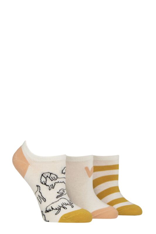 Women's 3 Pair Caroline Gardner Patterned Cotton Trainer Socks