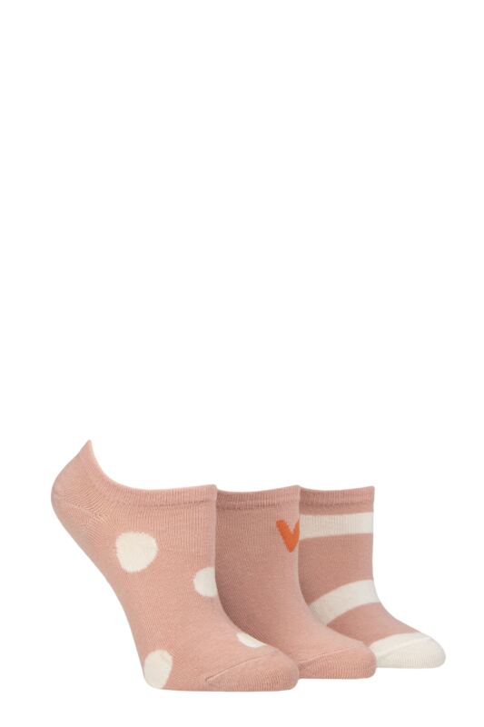 Women's 3 Pair Caroline Gardner Patterned Cotton Trainer Socks Spots / Stripes Pink 4-8