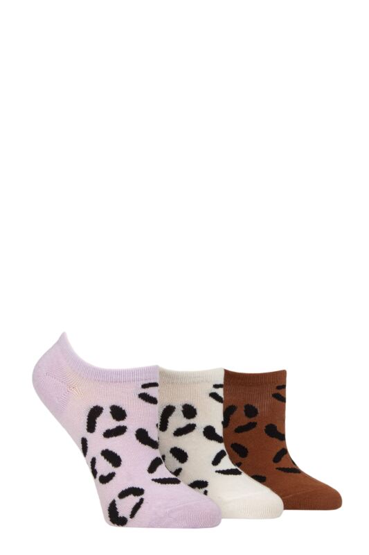 Women's 3 Pair Caroline Gardner Patterned Cotton Trainer Socks Leopard 4-8