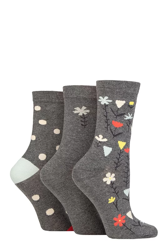 Women's 3 Pair Caroline Gardner Patterned Cotton Socks