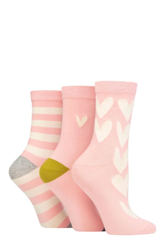 Women's 3 Pair Caroline Gardner Patterned Cotton Socks All Over Hearts Pink UK 4-8