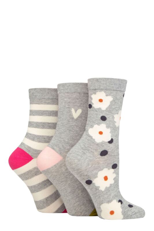 Women's 3 Pair Caroline Gardner Patterned Cotton Socks