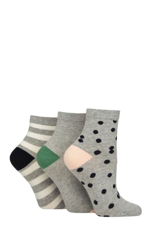Women's 3 Pair Caroline Gardner Cotton Patterned Mid Length Crew Socks Spot / Plain / Stripe 4-8