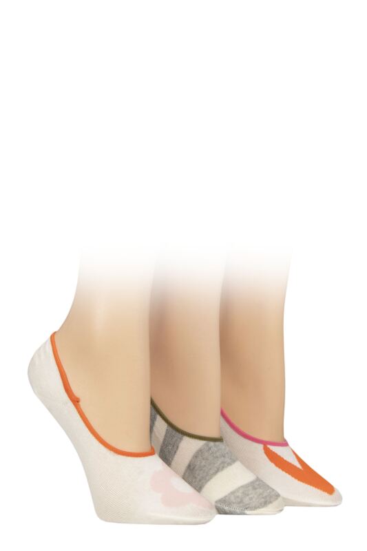 Women's 3 Pair Caroline Gardner Casual Shoe Liner Socks Flower / Heart / Spots Snow 4-8