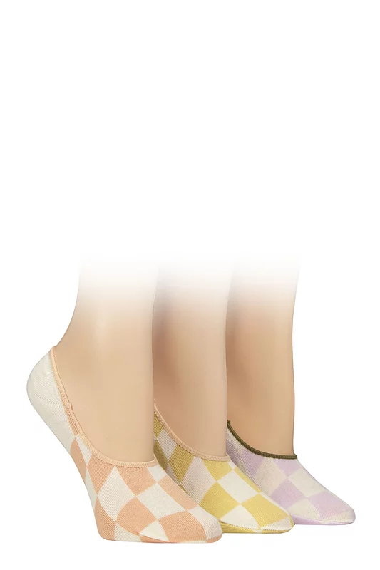 Women's 3 Pair Caroline Gardner Casual Shoe Liner Socks Checker Snow 4-8
