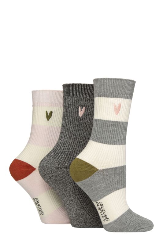 Women's 3 Pair Caroline Gardner Bamboo Ribbed Lightweight Lesiure Socks