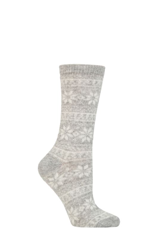 Women's 1 Pair Charnos Cashmere Fairisle Socks Grey One Size