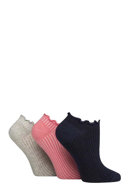 Women's 3 Pair Charnos Organic Cotton Frill Trainer Socks