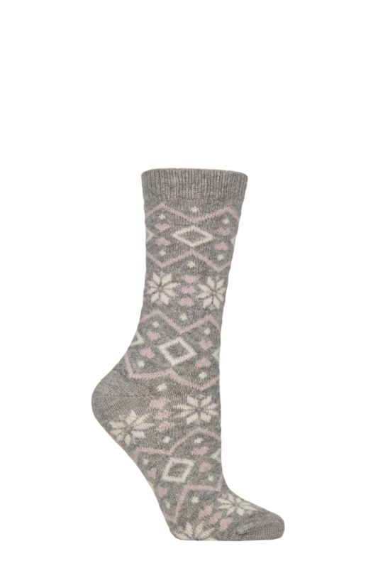 Women's 1 Pair Charnos Cashmere Fairisle Socks Grey One Size