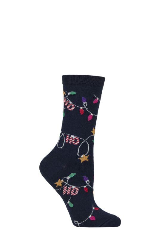 Women's 1 Pair Charnos Christmas Design Cotton Socks Fairy Lights One Size