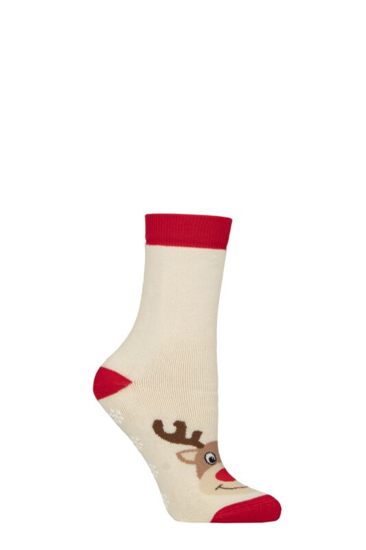 Women's 1 Pair Charnos Christmas Design Slipper Socks Reindeer One Size