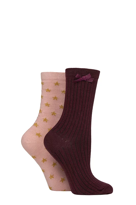 Women's 2 Pair Charnos All Over Star and Rib Bow Socks