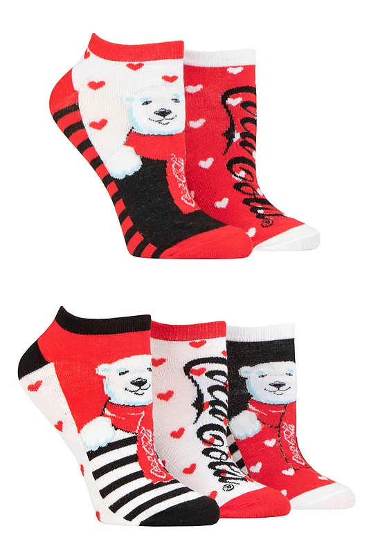 Women's 5 Pair Coca Cola Polar Bear Shoe Liner Socks
