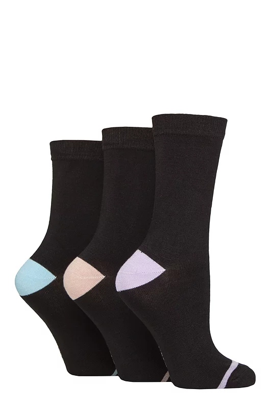 Women's 3 Pair Glenmuir Contrast Heel and Toe Bamboo Socks