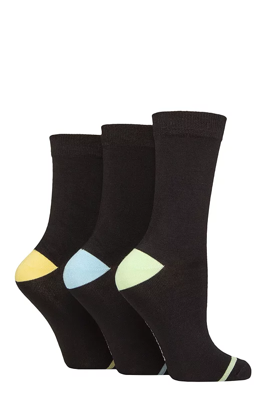 Women's 3 Pair Glenmuir Contrast Heel and Toe Bamboo Socks