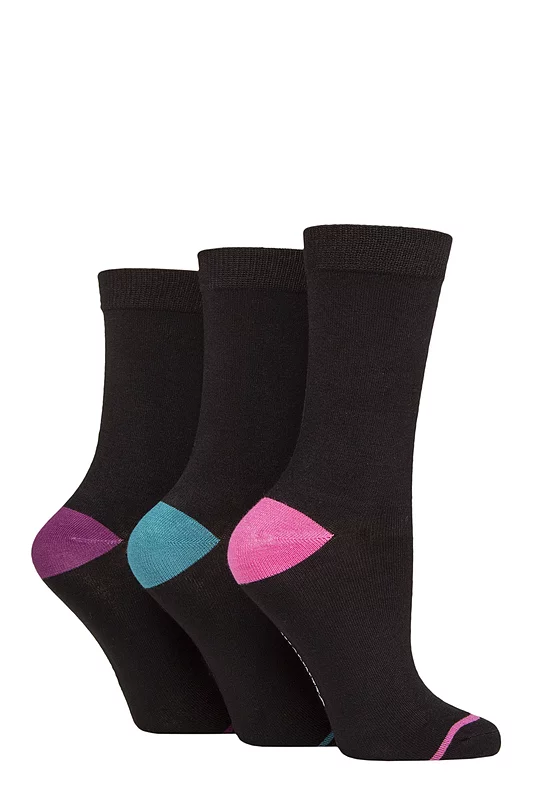 Women's 3 Pair Glenmuir Contrast Heel and Toe Bamboo Socks