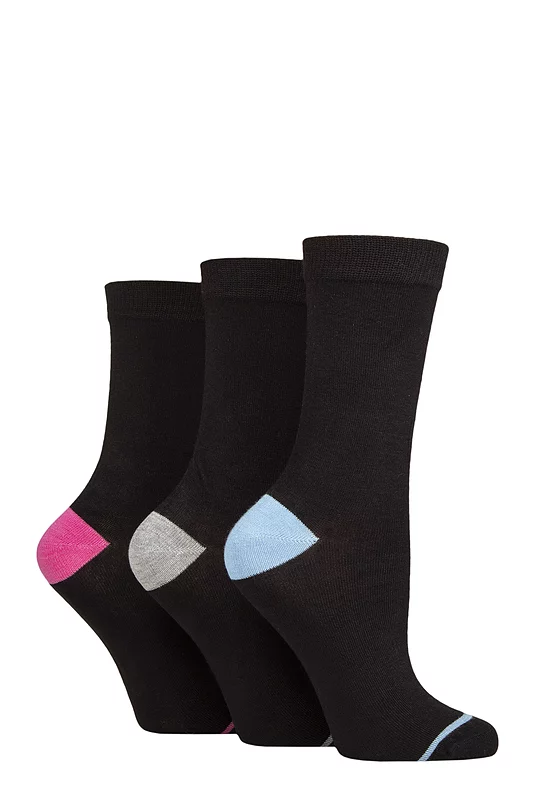 Women's 3 Pair Glenmuir Contrast Heel and Toe Bamboo Socks