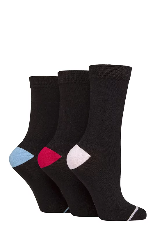 Women's 3 Pair Glenmuir Contrast Heel and Toe Bamboo Socks