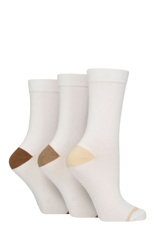 Women's 3 Pair Glenmuir Contrast Heel and Toe Bamboo Socks White / Neutrals 4-8