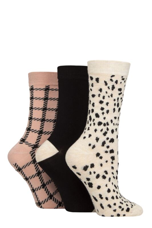 Women's 3 Pair Glenmuir Patterned Bamboo Socks with Christmas Gift Tag Leopard Checker 4-8