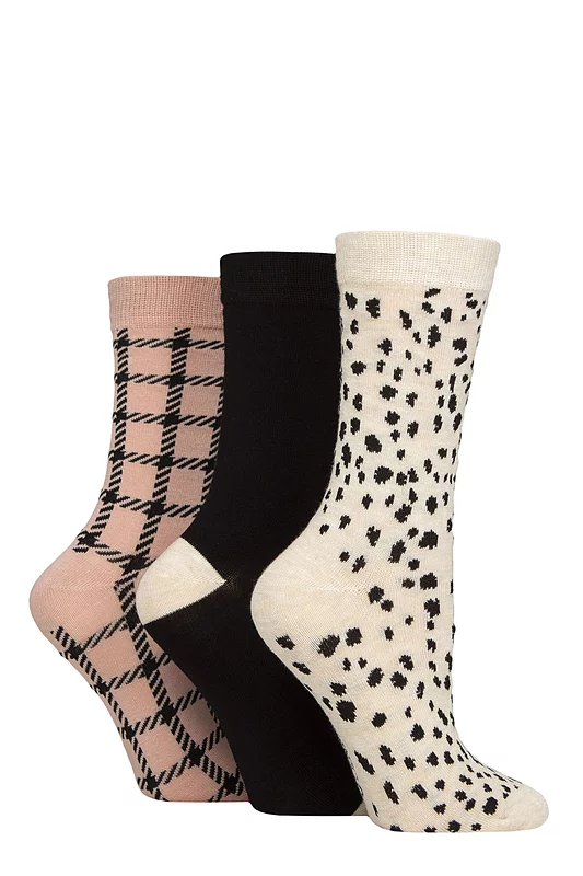 Women's 3 Pair Glenmuir Patterned Bamboo Socks with Christmas Gift Tag