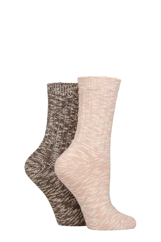 Women's 2 Pair Glenmuir Cotton and Wool Blend Slubby Boot Socks