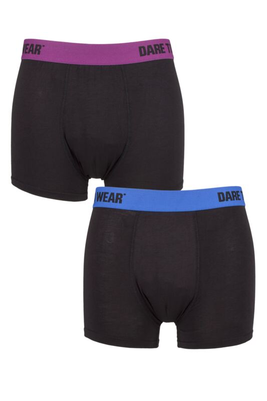 Mens 2 Pack SOCKSHOP Dare To Wear Bamboo Trunks Black Blue / Black Purple Extra Large
