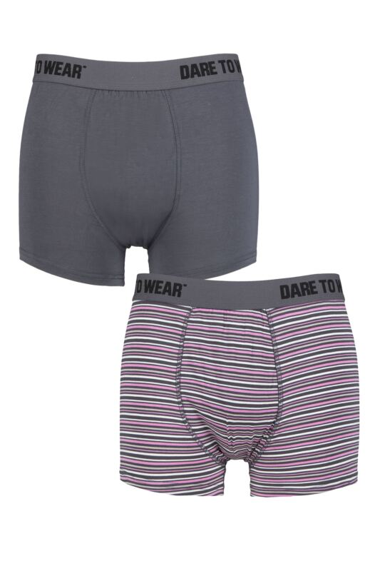 Mens 2 Pack SOCKSHOP Dare To Wear Bamboo Trunks Charcoal / Pink M