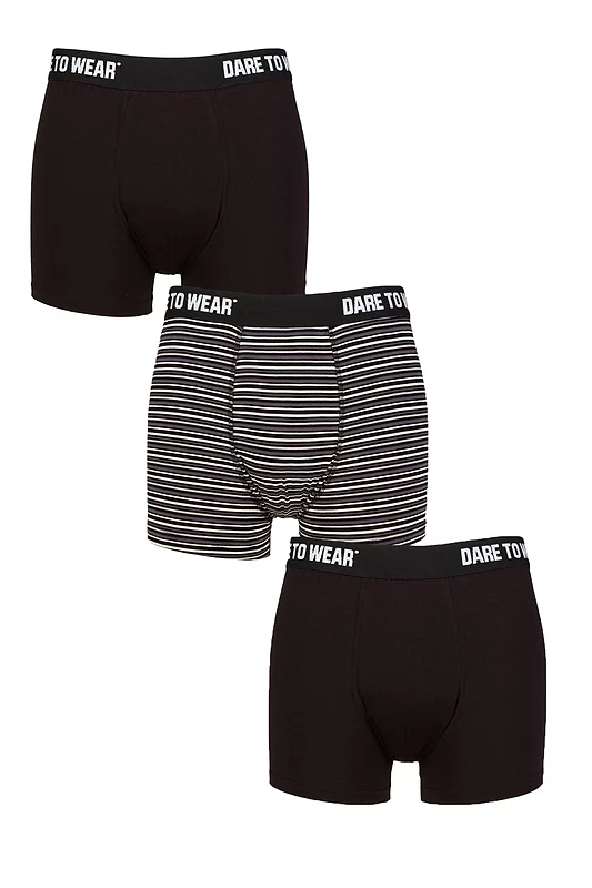 Mens 3 Pack SOCKSHOP Dare to Wear Plain and Striped Bamboo Trunks Stripe Black / Charcoal L
