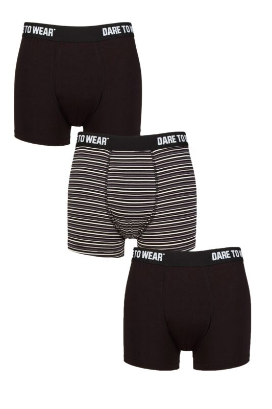Mens 3 Pack SOCKSHOP Dare to Wear Plain and Striped Bamboo Trunks Stripe Black / Charcoal XL