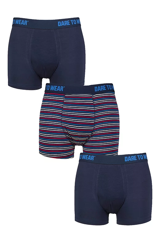 Mens 3 Pack SOCKSHOP Dare to Wear Plain and Striped Bamboo Trunks