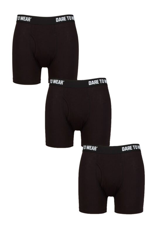 Mens 3 Pack SOCKSHOP Dare to Wear Plain and Striped Bamboo Keyhole Boxers