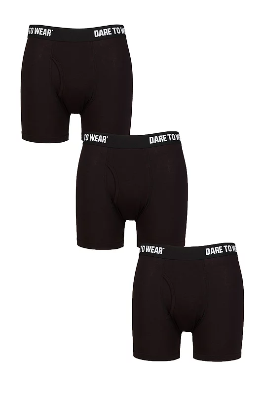 Mens 3 Pack SOCKSHOP Dare to Wear Plain and Striped Bamboo Keyhole Boxers