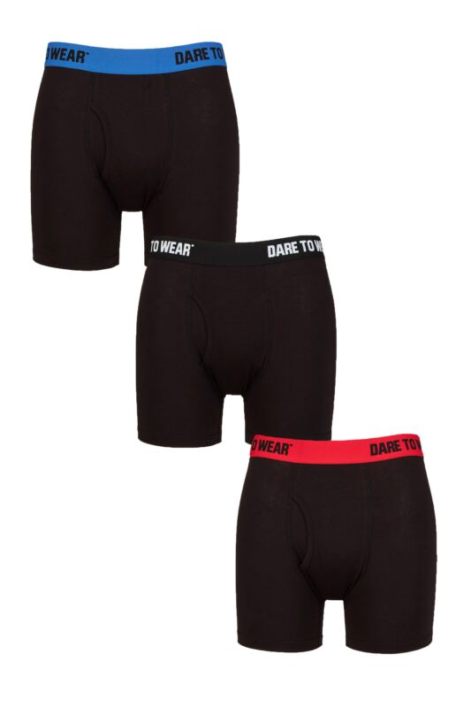 Mens 3 Pack SOCKSHOP Dare to Wear Plain and Striped Bamboo Keyhole Boxers