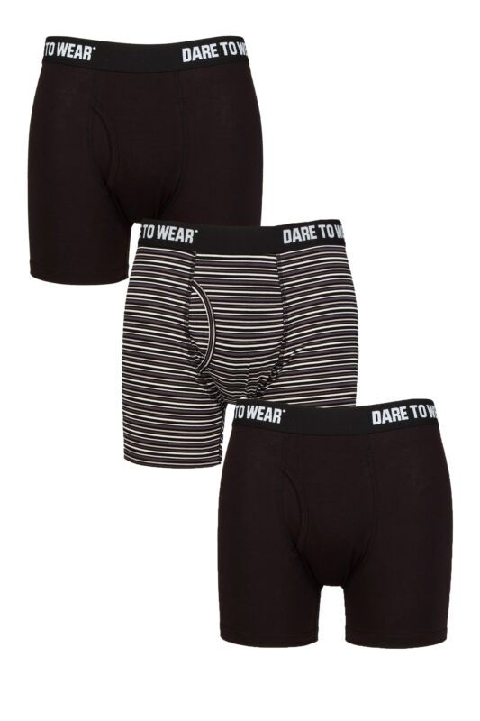 Mens 3 Pack SOCKSHOP Dare to Wear Plain and Striped Bamboo Keyhole Boxers