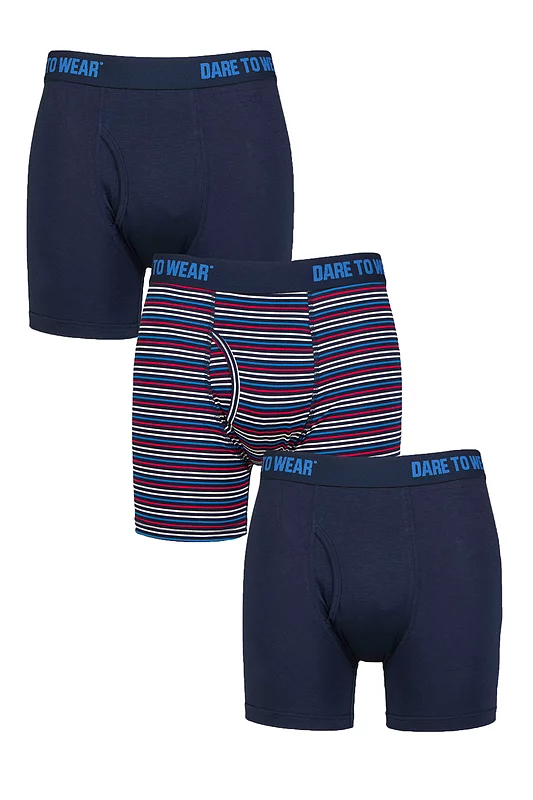Mens 3 Pack SOCKSHOP Dare to Wear Plain and Striped Bamboo Keyhole Boxers