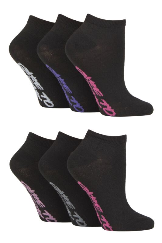 Women's 6 Pair Dare to Wear Pique Knit Patterned Trainer Socks Black Geoetric 4-8 Ladies