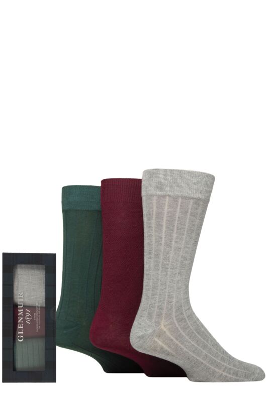 Mens 3 Pair Glenmuir Patterned and Plain Gift Boxed Bamboo Socks