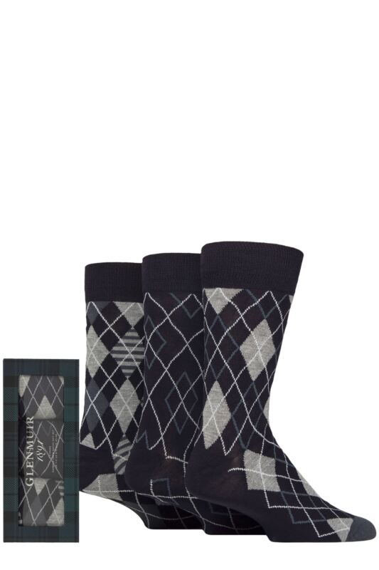 Mens 3 Pair Glenmuir Patterned and Plain Gift Boxed Bamboo Socks